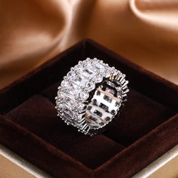 KissICON KissIcon S925 Silver Plated Colorful Big Band Ring - Zircon