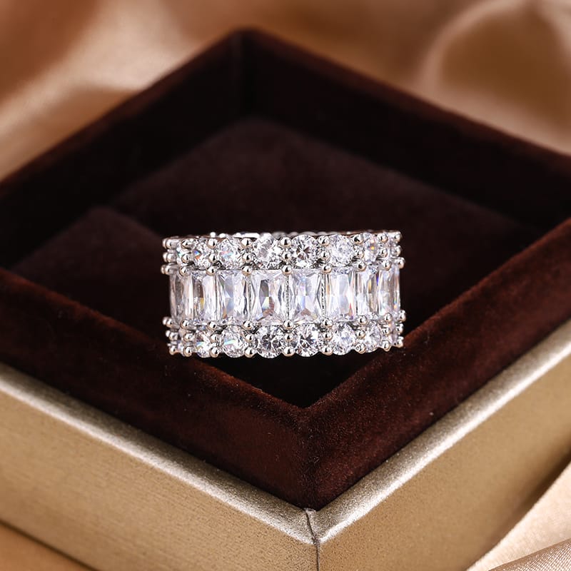 KissICON KissIcon S925 Silver Plated Colorful Big Band Ring - Zircon