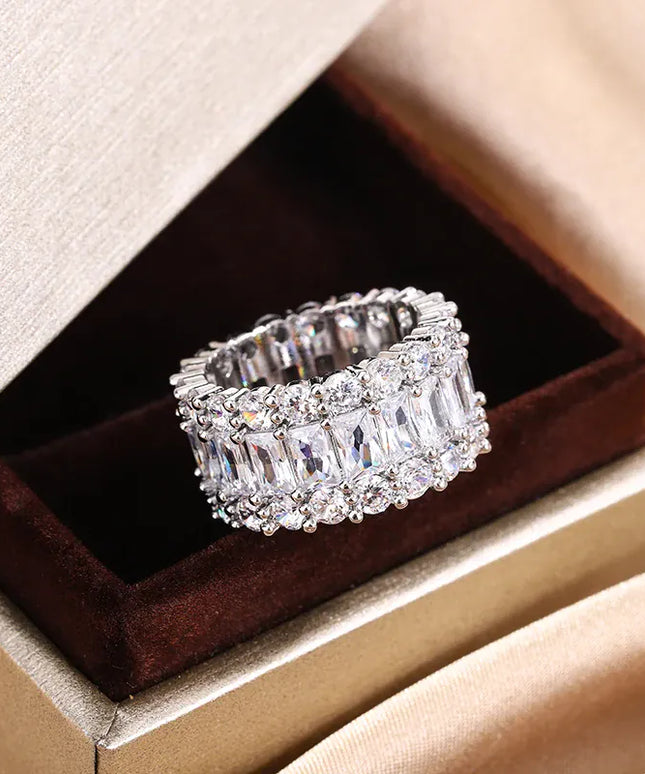 KissICON KissIcon S925 Silver Plated Colorful Big Band Ring - Zircon