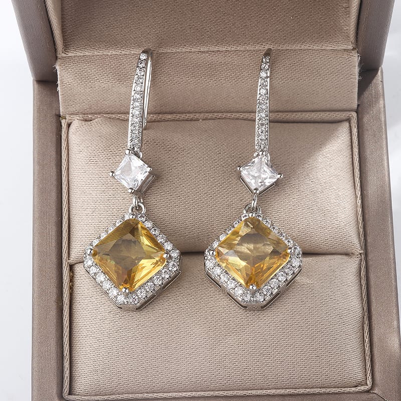 KissICON KissIcon S925 Silver Plated Earrings - Yellow CZ Dangle