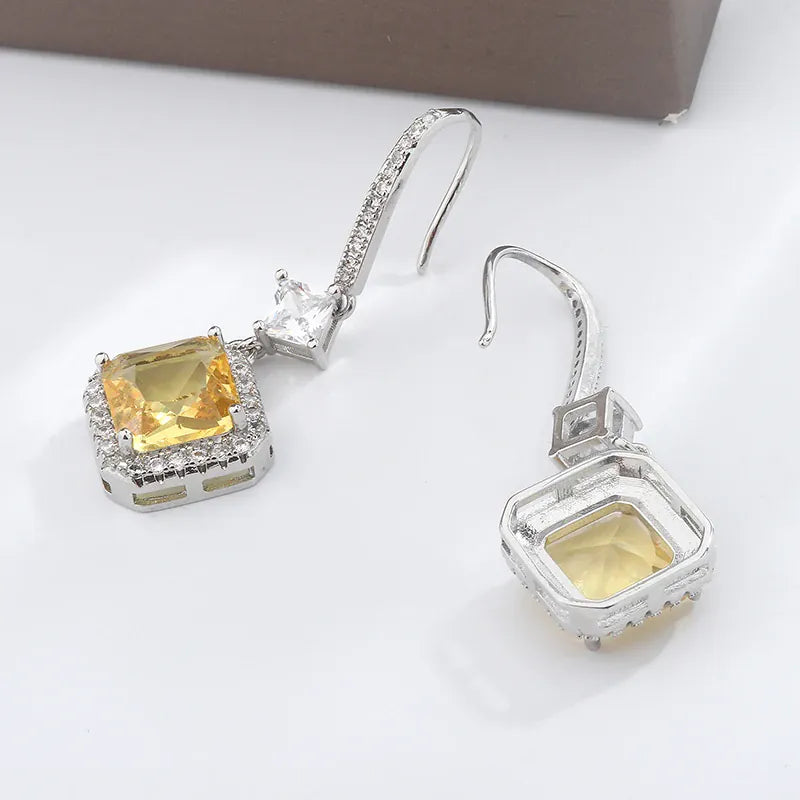 KissICON KissIcon S925 Silver Plated Earrings - Yellow CZ Dangle
