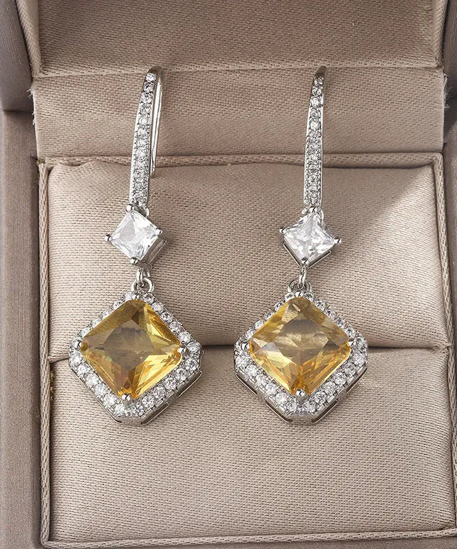 KissICON KissIcon S925 Silver Plated Earrings - Yellow CZ Dangle