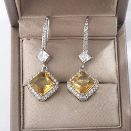 KissICON KissIcon S925 Silver Plated Earrings - Yellow CZ Dangle