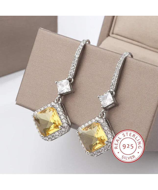 KissICON KissIcon S925 Silver Plated Earrings - Yellow CZ Dangle