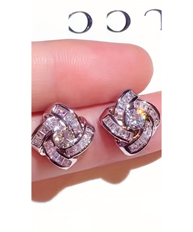jkthpu-45 KissIcon Shining Geometric Zirconia Earrings Daily Wear