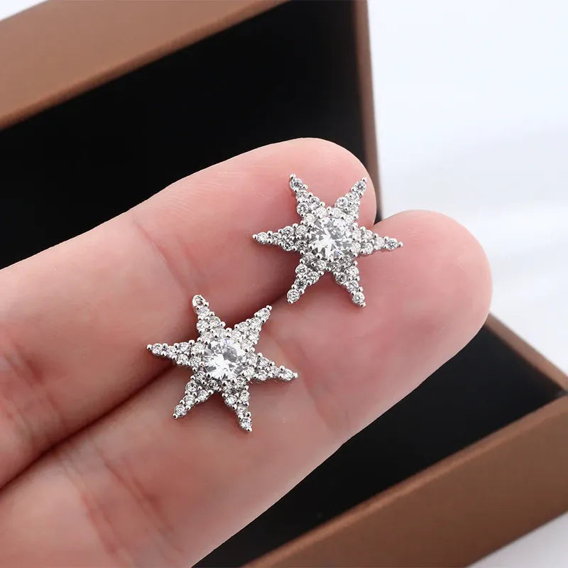 KissICON KissIcon Shiny Star Pentagram Stud Earrings - S925 Zircon