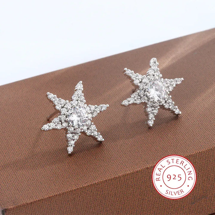 KissIcon Shiny Star Pentagram Stud Earrings - S925 Zircon