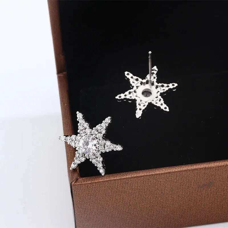 KissICON KissIcon Shiny Star Pentagram Stud Earrings - S925 Zircon