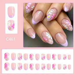 KissICON KissIcon Short Almond Press-On Nails Floral Tip -