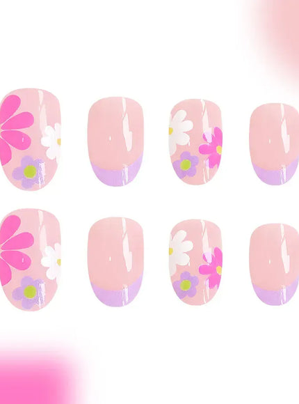 KissICON KissIcon Short Almond Press-On Nails Floral Tip -