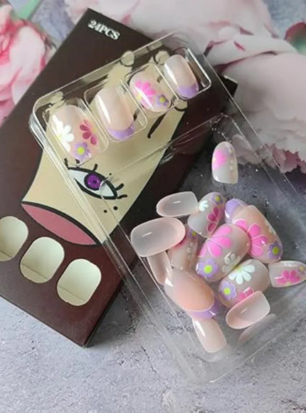 KissICON KissIcon Short Almond Press-On Nails Floral Tip -