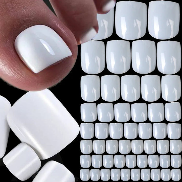 KissIcon Short Square Fake Toe Nails Box Natural