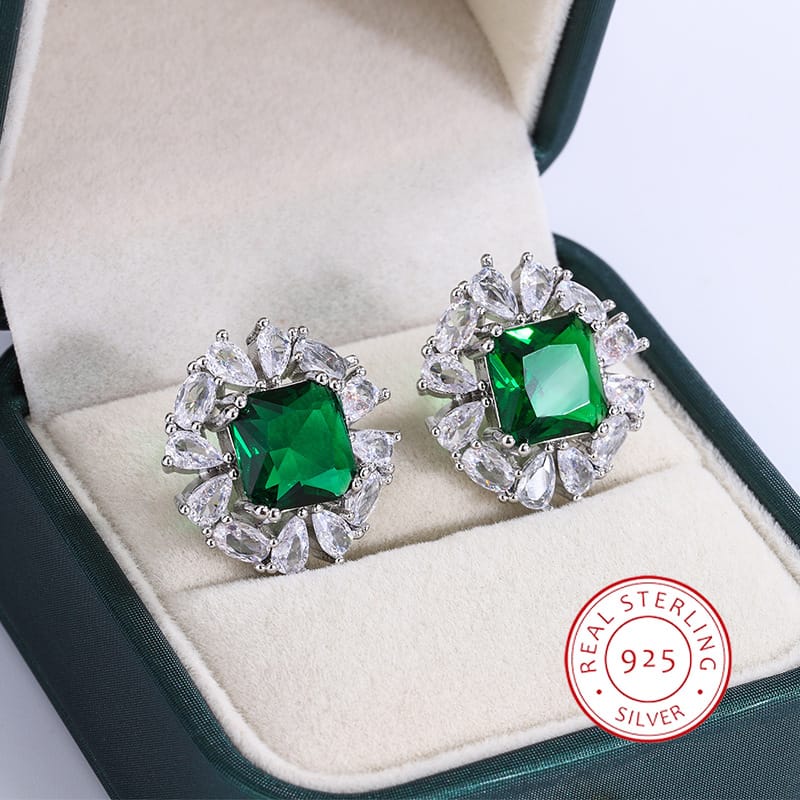 KissICON KissIcon Silver 925 Plated Earrings Green Zircon Shine