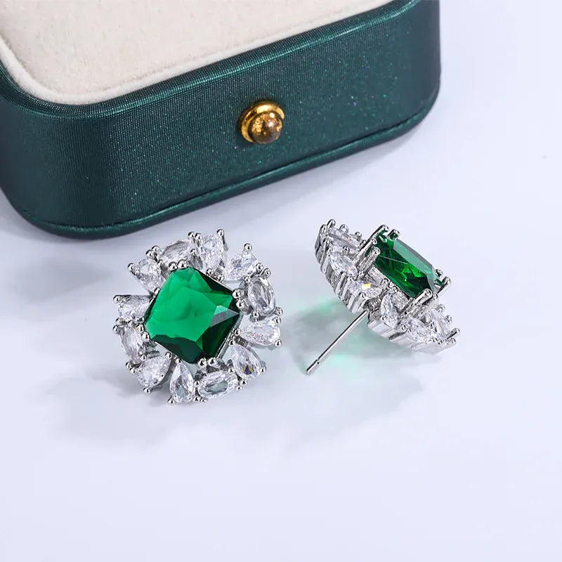 KissICON KissIcon Silver 925 Plated Earrings Green Zircon Shine