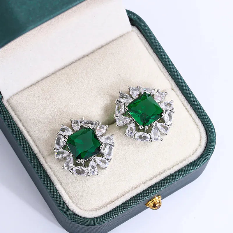 KissICON KissIcon Silver 925 Plated Earrings Green Zircon Shine