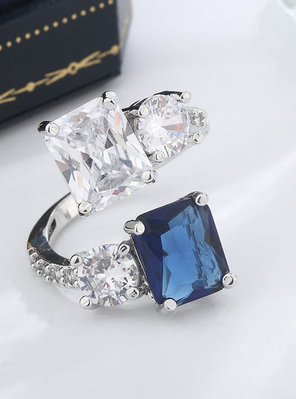 KissICON KissIcon Silver Ice Flower Ring - Dark Blue Zircon Shine