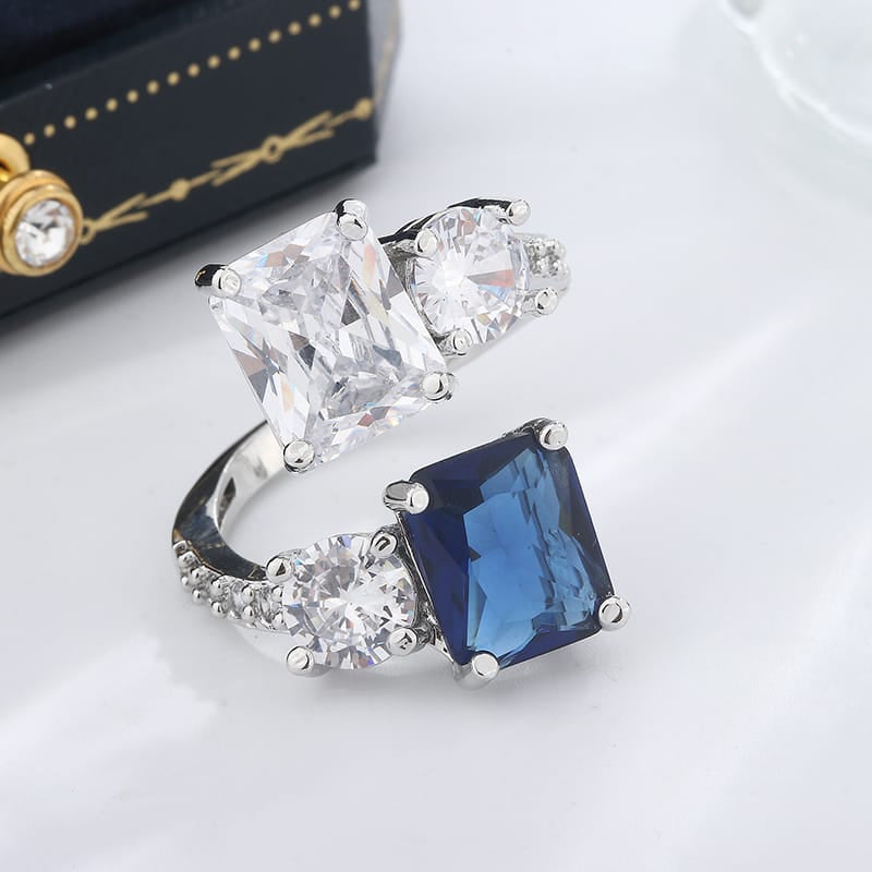 KissICON KissIcon Silver Ice Flower Ring - Dark Blue Zircon Shine