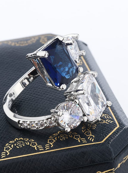 KissICON KissIcon Silver Ice Flower Ring - Dark Blue Zircon Shine