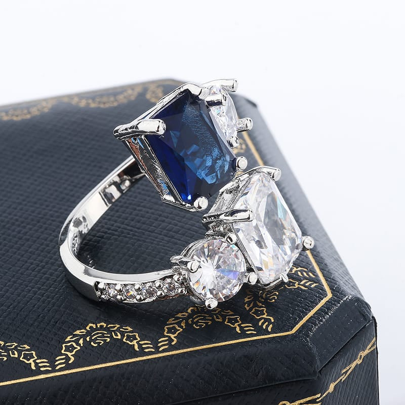 KissICON KissIcon Silver Ice Flower Ring - Dark Blue Zircon Shine