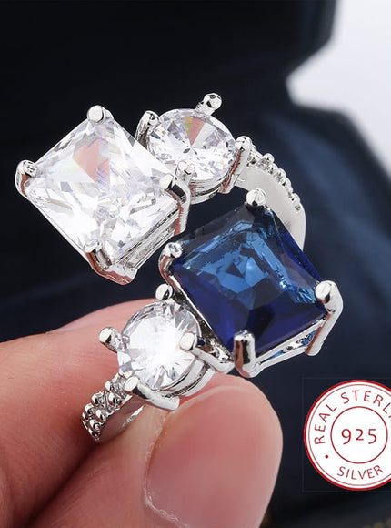 KissICON KissIcon Silver Ice Flower Ring - Dark Blue Zircon Shine