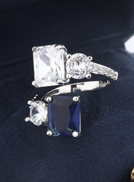 KissICON KissIcon Silver Ice Flower Ring - Dark Blue Zircon Shine