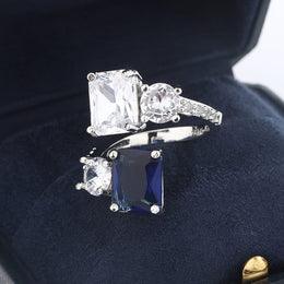 KissICON KissIcon Silver Ice Flower Ring - Dark Blue Zircon Shine