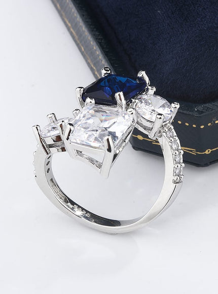 KissICON KissIcon Silver Ice Flower Ring - Dark Blue Zircon Shine