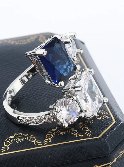 KissICON KissIcon Silver Ice Flower Ring - Dark Blue Zircon Shine