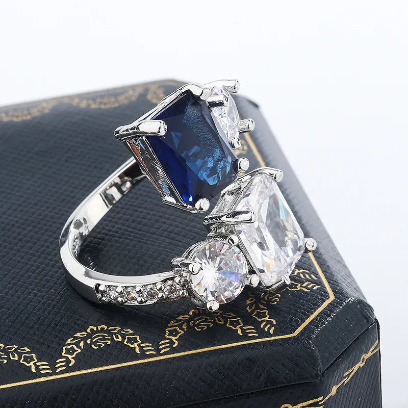 KissICON KissIcon Silver Ice Flower Ring - Dark Blue Zircon Shine