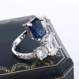 KissICON KissIcon Silver Ice Flower Ring - Dark Blue Zircon Shine
