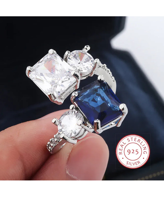 KissICON KissIcon Silver Ice Flower Ring - Dark Blue Zircon Shine