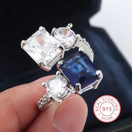 KissICON KissIcon Silver Ice Flower Ring - Dark Blue Zircon Shine