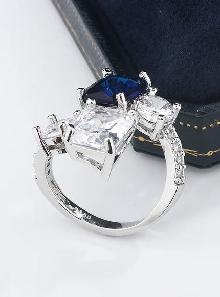 KissICON KissIcon Silver Ice Flower Ring - Dark Blue Zircon Shine