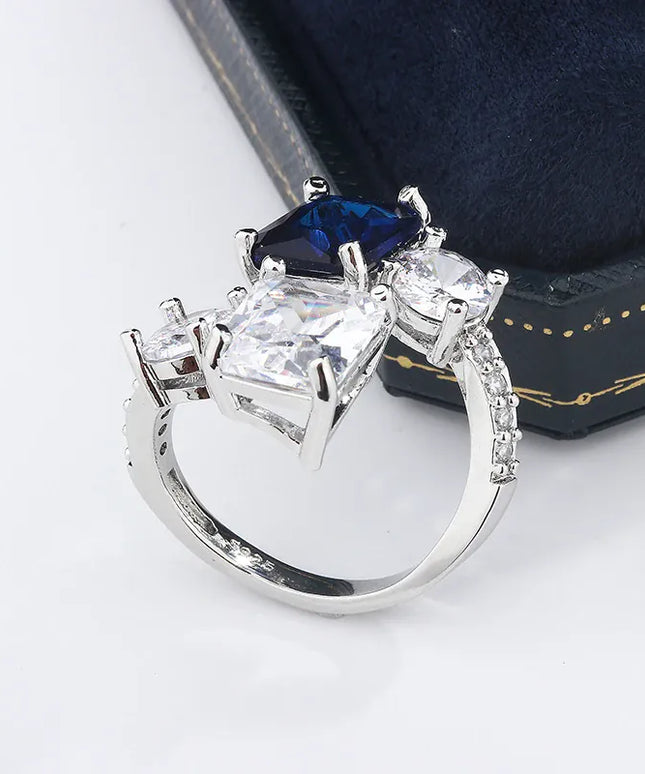 KissICON KissIcon Silver Ice Flower Ring - Dark Blue Zircon Shine