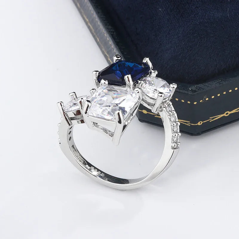 KissICON KissIcon Silver Ice Flower Ring - Dark Blue Zircon Shine