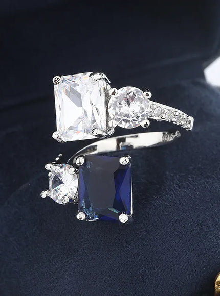 KissICON KissIcon Silver Ice Flower Ring - Dark Blue Zircon Shine