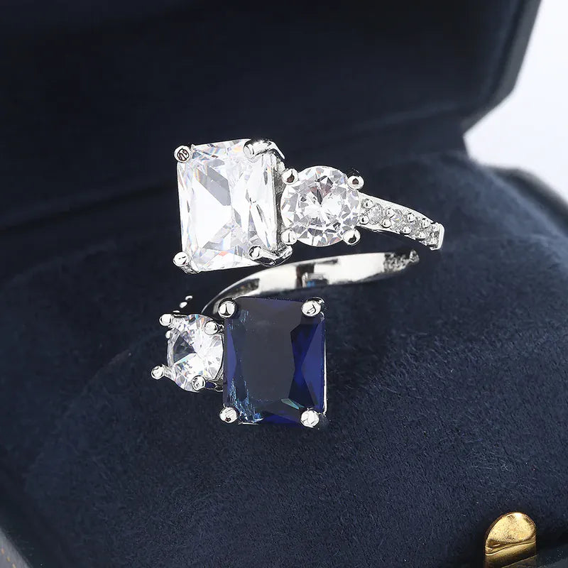 KissICON KissIcon Silver Ice Flower Ring - Dark Blue Zircon Shine