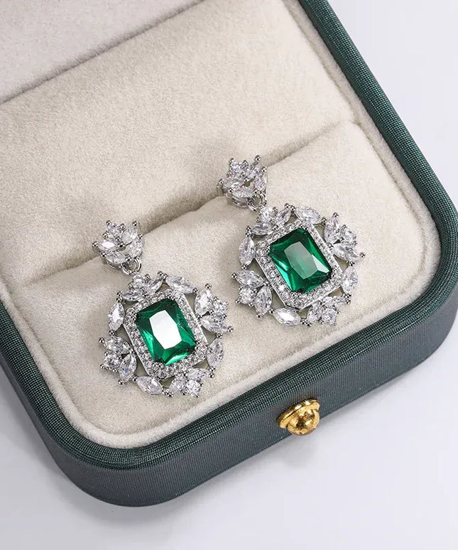 KissICON KissIcon Silver Plated Earrings - Green Blue Zircon Sparkle
