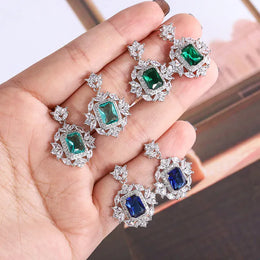 KissICON KissIcon Silver Plated Earrings - Green Blue Zircon Sparkle