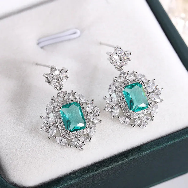 KissICON KissIcon Silver Plated Earrings - Green Blue Zircon Sparkle