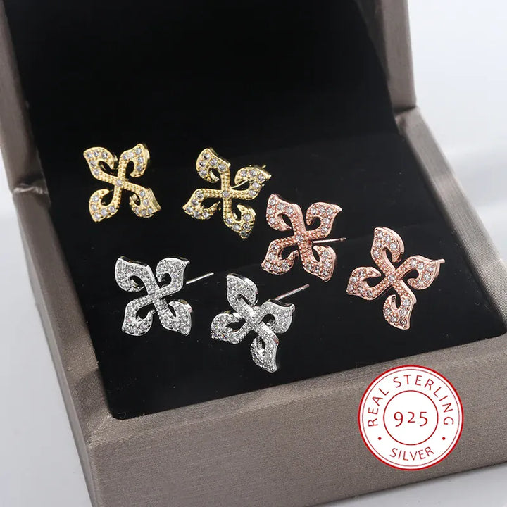 KissIcon Silver Plated Four Leaf Clover Earrings - Zircon