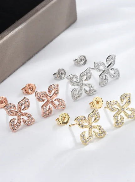 KissICON KissIcon Silver Plated Four Leaf Clover Earrings - Zircon