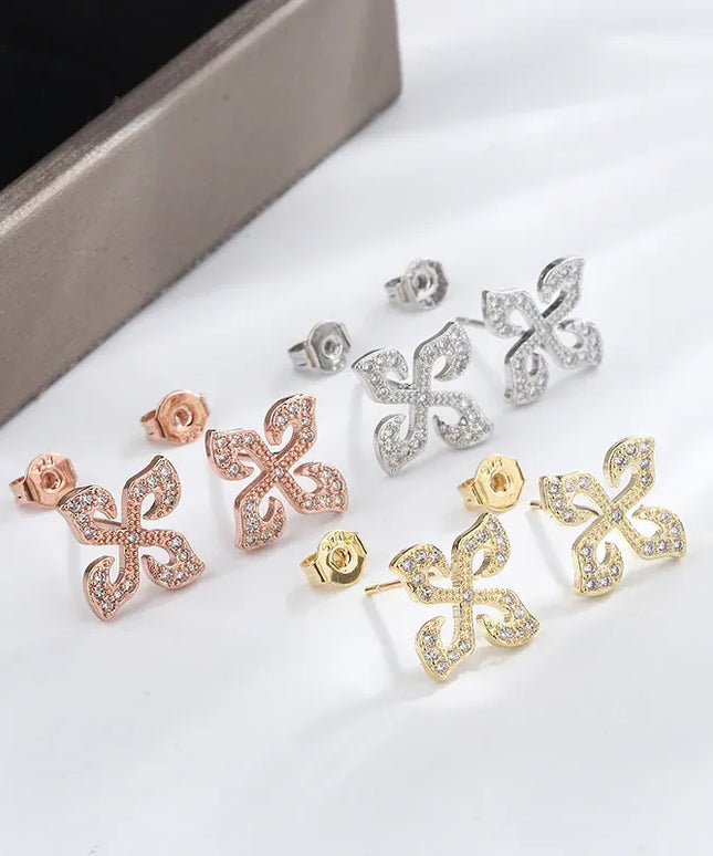 KissICON KissIcon Silver Plated Four Leaf Clover Earrings - Zircon