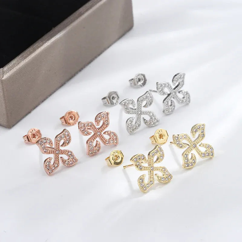 KissICON KissIcon Silver Plated Four Leaf Clover Earrings - Zircon