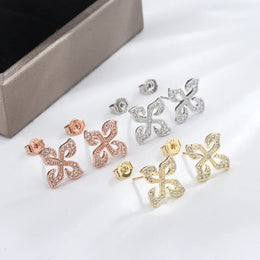 KissICON KissIcon Silver Plated Four Leaf Clover Earrings - Zircon