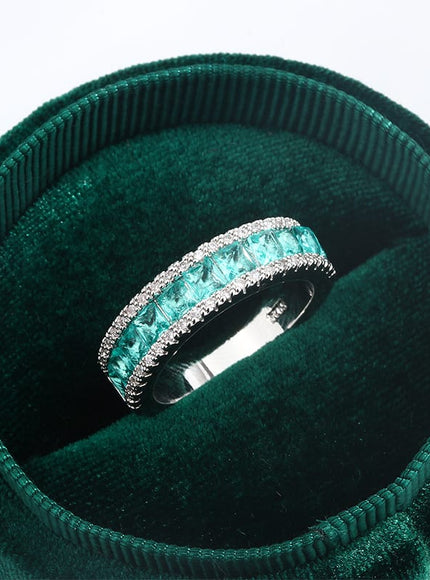 KissICON KissIcon Silver Plated Geometric Green Zircon Ring - Elegant
