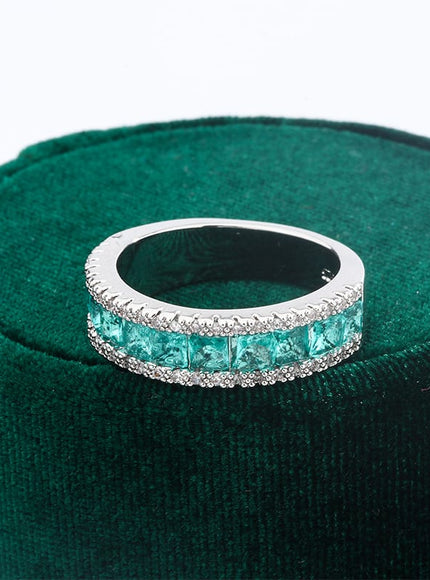KissICON KissIcon Silver Plated Geometric Green Zircon Ring - Elegant