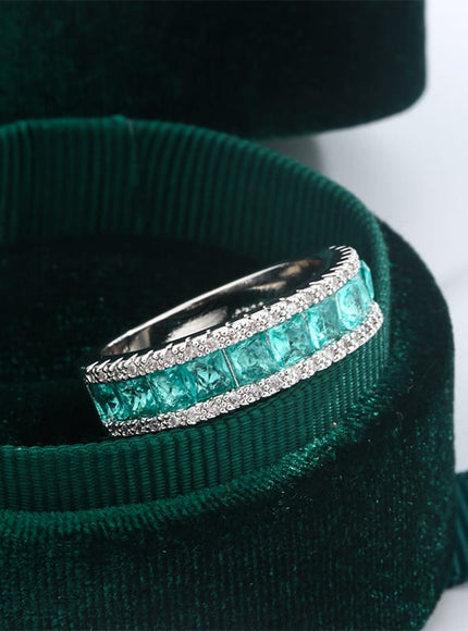 KissICON KissIcon Silver Plated Geometric Green Zircon Ring - Elegant