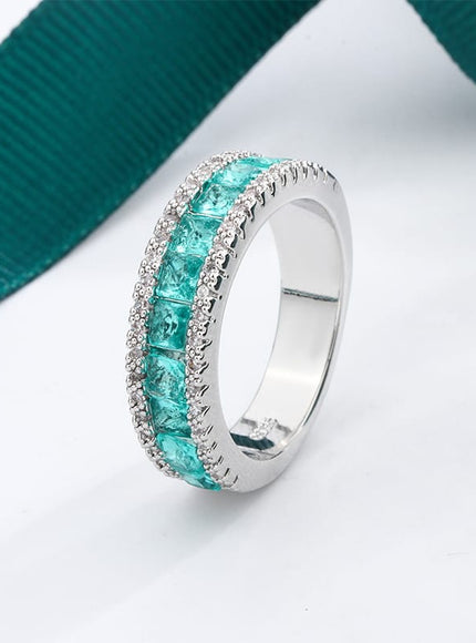 KissICON KissIcon Silver Plated Geometric Green Zircon Ring - Elegant