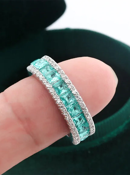 KissICON KissIcon Silver Plated Geometric Green Zircon Ring - Elegant